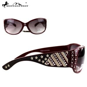 American Flag Rhinestone Sunglasses - Red/Burgundy